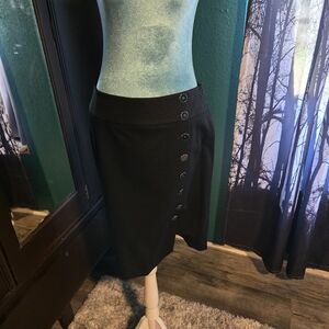 White House Black Market Black Midi Skirt with Side Buttons